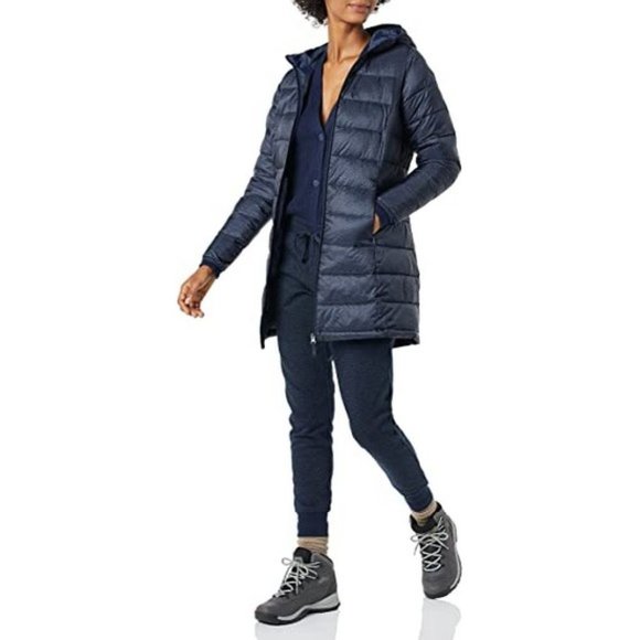 𝅺women's Lightweight Water-Resistant Hooded Puffer Coat Navy/Black, Cheetah - Picture 2 of 5